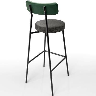 Kit 06 Banquetas Alta Bar Milão L02 Facto Assento Linho Estrutura Aço Encosto Fixo Verde