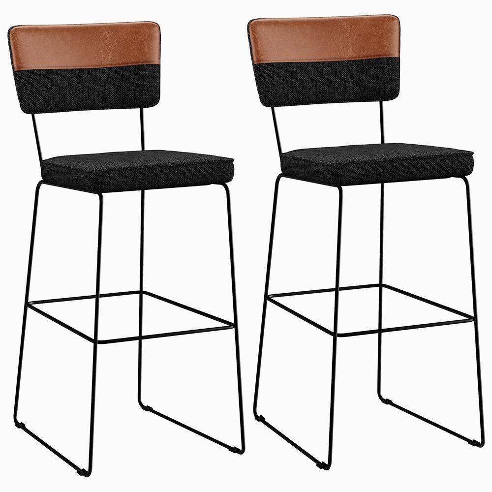 Kit 02 Banquetas Altas Jantar Allana L02 Faixa Camel Chumbo - 1