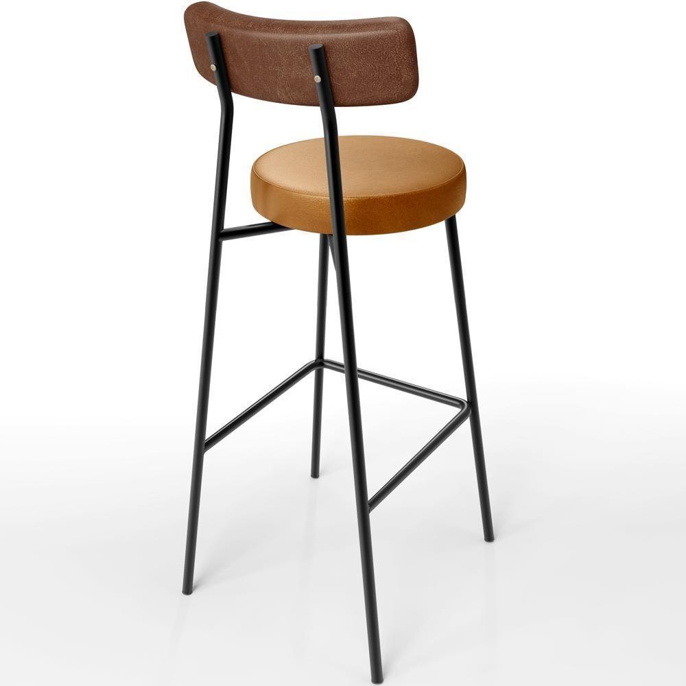 Kit 06 Banquetas Alta Bar Cozinha Sala De Jantar Milão L02 Couríssimo Marrom Whisky - Lyam Decor - 3