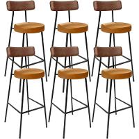 Kit 06 Banquetas Alta Bar Cozinha Sala De Jantar Milão L02 Couríssimo Marrom Whisky - Lyam Decor - 1