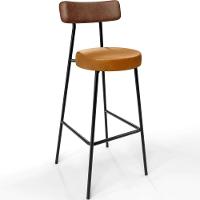 Kit 06 Banquetas Alta Bar Cozinha Sala De Jantar Milão L02 Couríssimo Marrom Whisky - Lyam Decor - 2