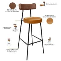 Kit 06 Banquetas Alta Bar Cozinha Sala De Jantar Milão L02 Couríssimo Marrom Whisky - Lyam Decor - 6