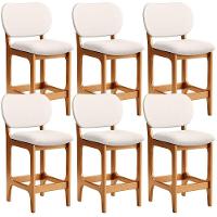 Kit 06 Banquetas Baixa Bar Cozinha E Sala De Jantar Fixa Betta L02 Imbuia Linho Cru - Lyam Decor - 1