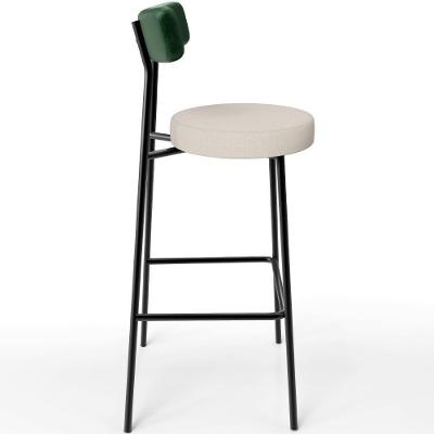 Kit 05 Banquetas Alta Bar Cozinha Milão L02 Facto Assento Linho Estrutura Aço Encosto Verde