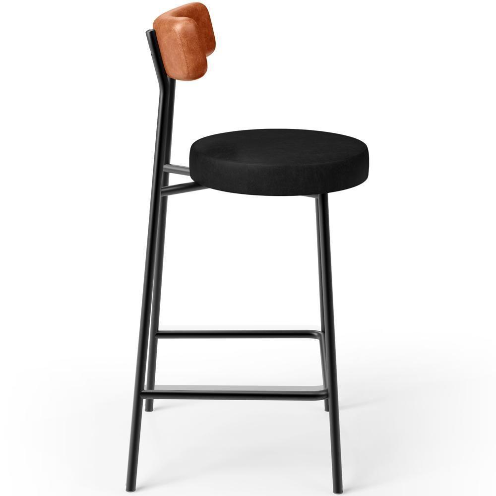 Kit 06 Banquetas Baixa Cozinha Sala Jantar Bancada Milão L02 Couríssimo Camel Preto - Lyam Decor - 6