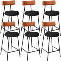 Kit 06 Banquetas Baixa Cozinha Sala Jantar Bancada Milão L02 Couríssimo Camel Preto - Lyam Decor - 1