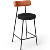 Kit 06 Banquetas Baixa Cozinha Sala Jantar Bancada Milão L02 Couríssimo Camel Preto - Lyam Decor