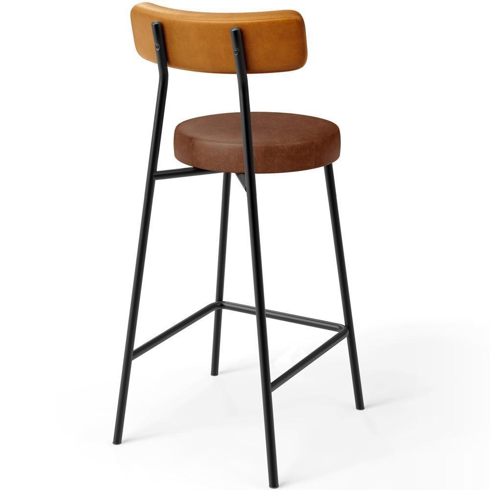 Kit 06 Banquetas Baixa Cozinha Sala Jantar Bancada Milão L02 Couríssimo Whisky Marrom - Lyam Decor - 4