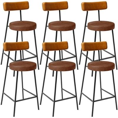 Kit 06 Banquetas Baixa Milão L02 Aço Carbono Assento Estofado Whisky Marrom Lyam Decor