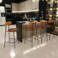 Kit 06 Banquetas Baixa Cozinha Sala Jantar Bancada Milão L02 Couríssimo Whisky Marrom - Lyam Decor - 2