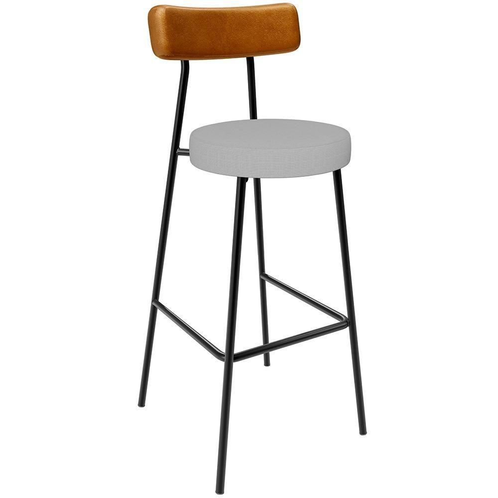 Kit 05 Banquetas Alta Bar Cozinha Sala Jantar Milão L02 Couríssimo Whisky Linho Cinza - Lyam Decor - 6