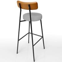 Kit 05 Banquetas Alta Bar Cozinha Sala Jantar Milão L02 Couríssimo Whisky Linho Cinza - Lyam Decor