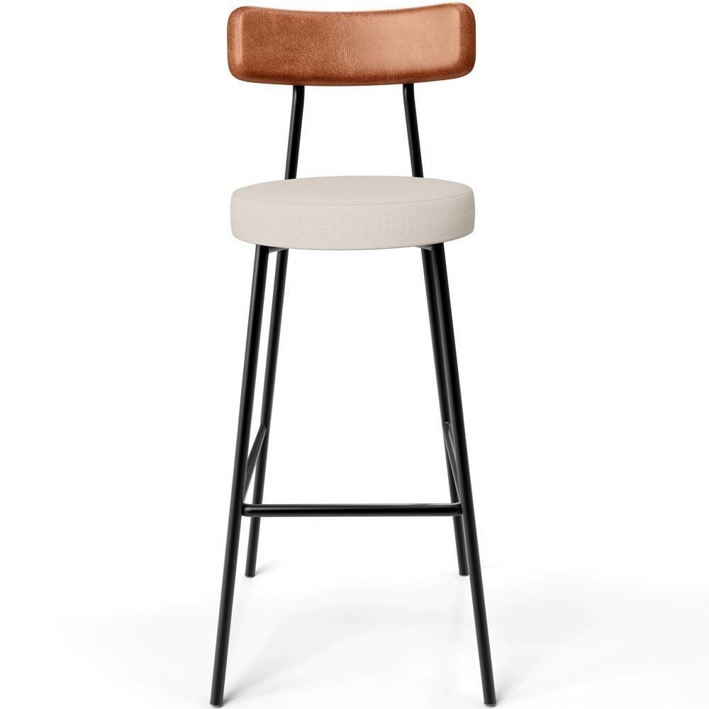 Kit 06 Banquetas Alta Bar Cozinha Sala De Jantar Milão L02 Couríssimo Camel Linho Cru - Lyam Decor - 7