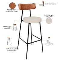 Kit 06 Banquetas Alta Bar Cozinha Sala De Jantar Milão L02 Couríssimo Camel Linho Cru - Lyam Decor - 5