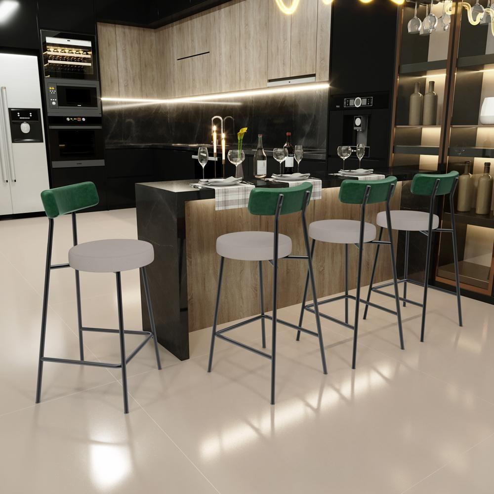 Kit 06 Banquetas Baixa Cozinha E Sala Jantar Bancada Milão L02 Facto Verde Linho Bege - Lyam Decor - 2