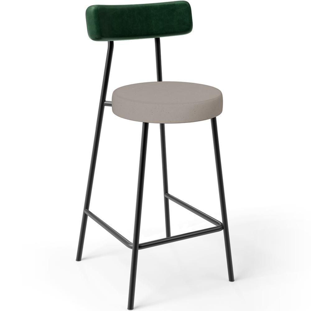 Kit 06 Banquetas Baixa Cozinha E Sala Jantar Bancada Milão L02 Facto Verde Linho Bege - Lyam Decor - 3