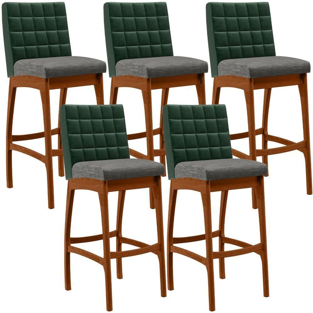Kit 05 Banquetas Altas B04 Verde Musgo Cinza Escuro - 1