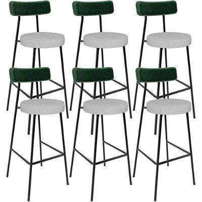 Kit 06 Banquetas Alta Bar Milão L02 Assento Linho Estrutura Aço Encosto Fixo Verde