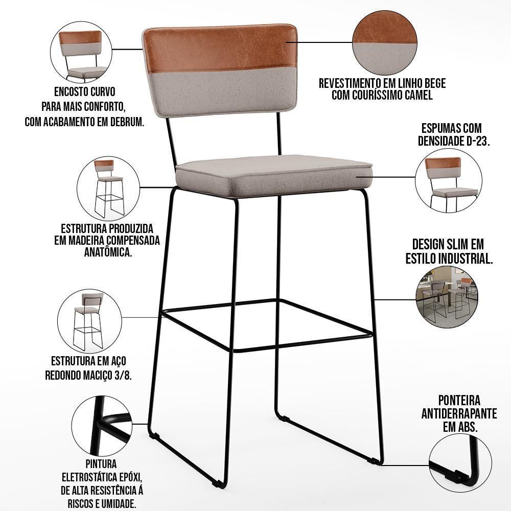 Kit 04 Banquetas Altas Allana L02 Faixa Camel Bege - 6