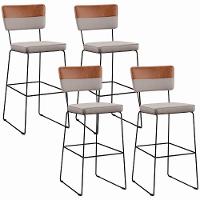 Kit 04 Banquetas Altas Allana L02 Faixa Camel Bege - 1