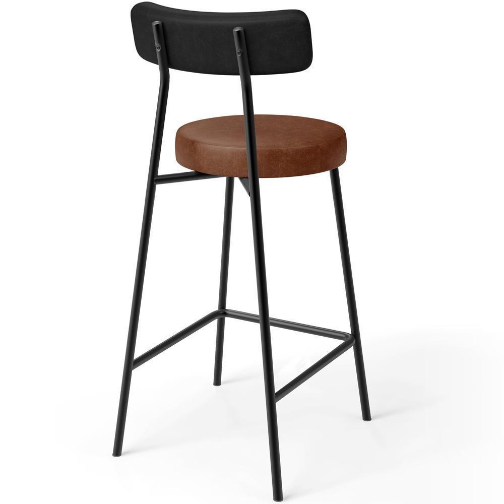 Kit 06 Banquetas Baixa Cozinha Sala Jantar Bancada Milão L02 Couríssimo Preto Marrom - Lyam Decor - 4