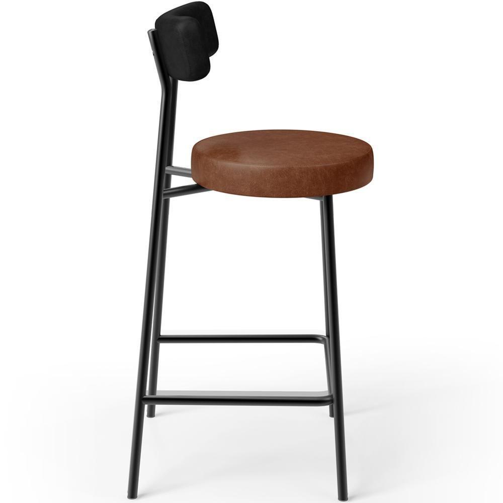 Kit 06 Banquetas Baixa Cozinha Sala Jantar Bancada Milão L02 Couríssimo Preto Marrom - Lyam Decor - 7