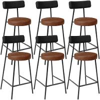 Kit 06 Banquetas Baixa Cozinha Sala Jantar Bancada Milão L02 Couríssimo Preto Marrom - Lyam Decor - 1