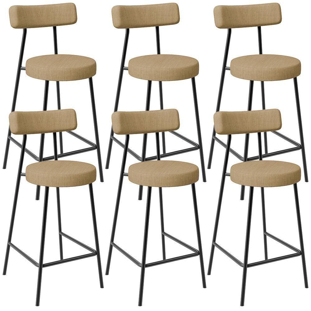 Kit 06 Banquetas Baixa Para Cozinha Sala De Jantar Bancada Milão L02 Linho Bege Escuro - Lyam Decor - 1