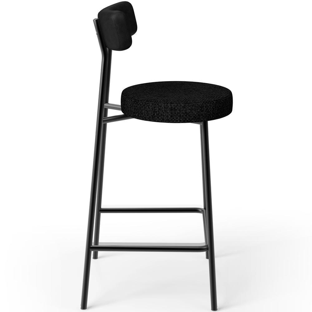 Kit 03 Banquetas Baixa Cozinha Sala Jantar Bancada Milão L02 Couríssimo Preto Linho Chumbo - 5