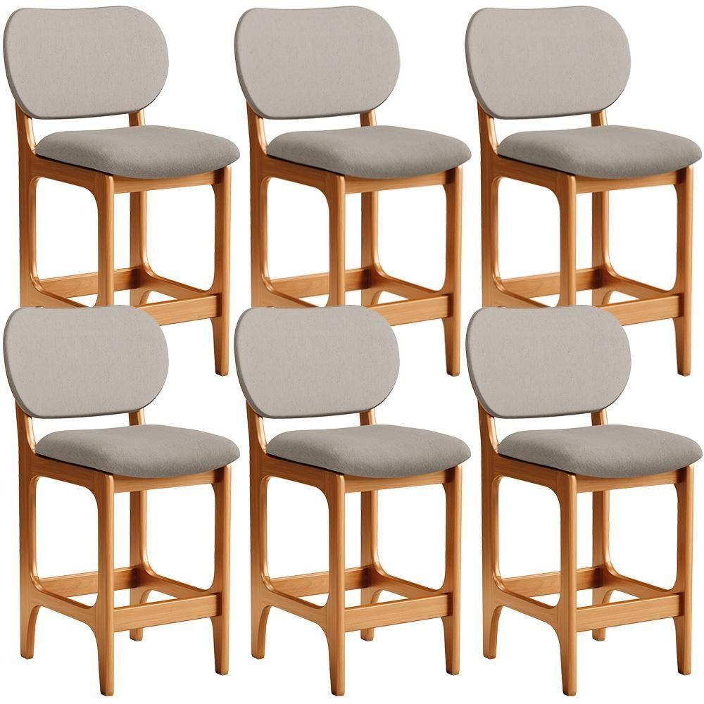 Kit 06 Banquetas Baixa Bar Cozinha E Sala De Jantar Fixa Betta L02 Imbuia Linho Bege - Lyam Decor - 1