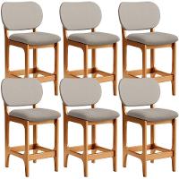 Kit 06 Banquetas Baixa Bar Cozinha E Sala De Jantar Fixa Betta L02 Imbuia Linho Bege - Lyam Decor - 1