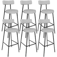 Kit 06 Banquetas Altas Cozinha Bar Sala De Jantar Em Aço Milão L02 Linho Cinza - Lyam Decor - 1