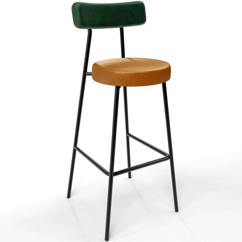 Kit 4 Banquetas Alta Cozinha Sala De Jantar Milão L02 Facto Verde Couríssimo Whisky - Lyam Decor - 7