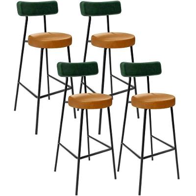 Kit 4 Banquetas Alta Cozinha Milão L02 Assento Courino Base Aço Encosto Alto Verde