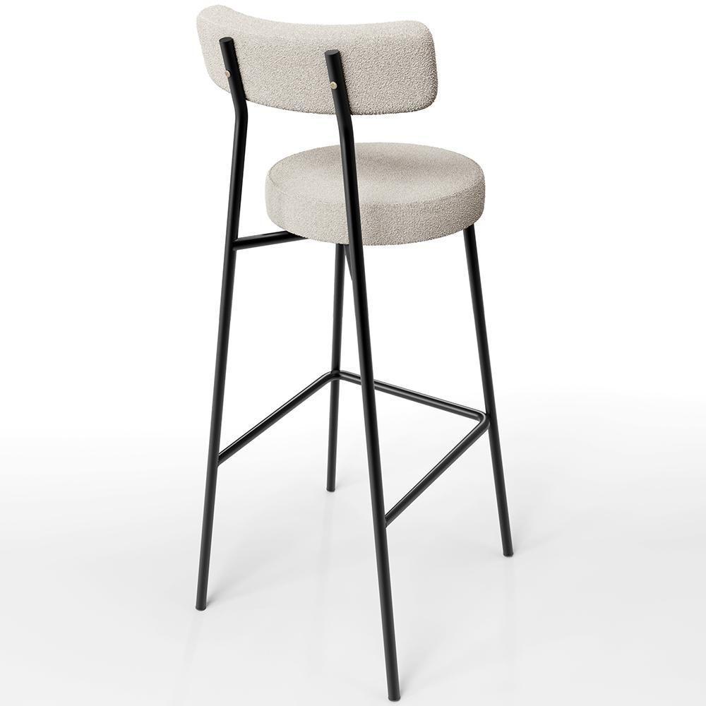 Kit 05 Banquetas Altas Cozinha Bar Sala De Jantar Em Aço Milão L02 Bouclê Creme - Lyam Decor - 7