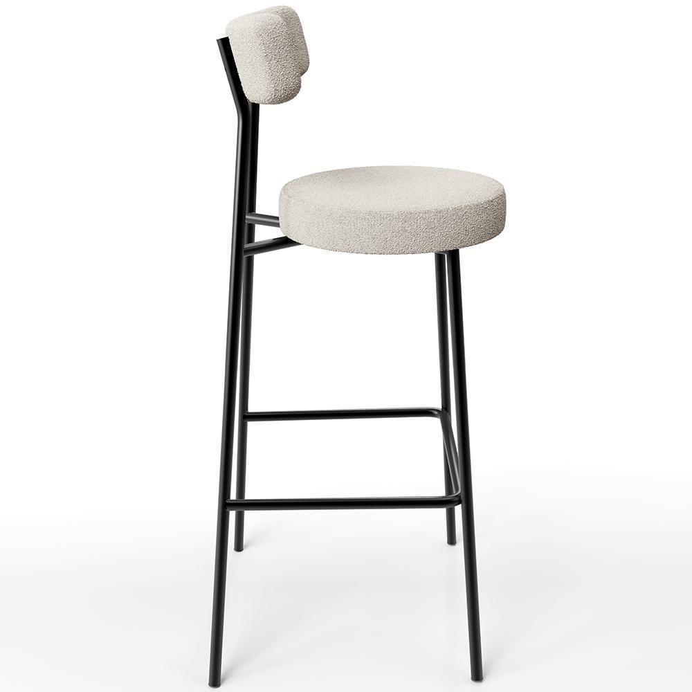 Kit 05 Banquetas Altas Cozinha Bar Sala De Jantar Em Aço Milão L02 Bouclê Creme - Lyam Decor - 8