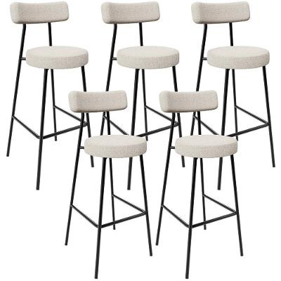 Kit 05 Banquetas Altas Cozinha Bar Sala De Jantar Em Aço Milão L02 Bouclê Creme - Lyam Decor