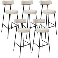 Kit 05 Banquetas Altas Cozinha Bar Sala De Jantar Em Aço Milão L02 Bouclê Creme - Lyam Decor - 1