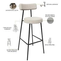 Kit 05 Banquetas Altas Cozinha Bar Sala De Jantar Em Aço Milão L02 Bouclê Creme - Lyam Decor - 6