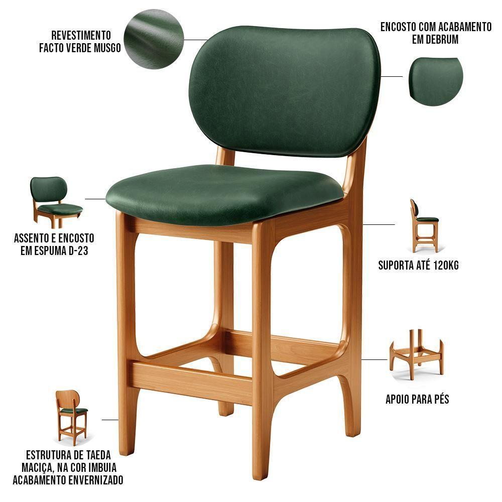 Kit 06 Banquetas Baixa Bar Cozinha E Sala De Jantar Fixa Betta L02 Imbuia Facto Verde Musgo - 2