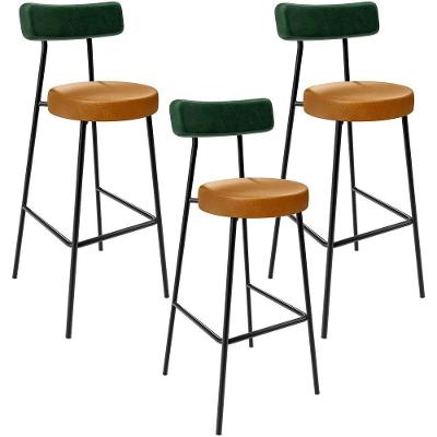 Kit 3 Banquetas Milão L02 Assento Courino Base Aço Encosto Fixo Verde para Cozinha