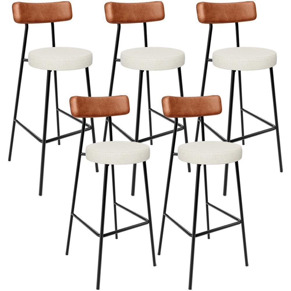 Kit 05 Banquetas Alta Cozinha Sala Jantar Milão L02 Couríssimo Camel Linho Champagne - Lyam Decor - 1