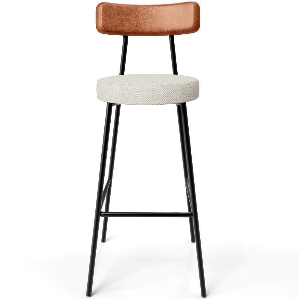 Kit 05 Banquetas Alta Cozinha Sala Jantar Milão L02 Couríssimo Camel Linho Champagne - Lyam Decor - 2