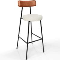 Kit 05 Banquetas Alta Cozinha Sala Jantar Milão L02 Couríssimo Camel Linho Champagne - Lyam Decor - 3