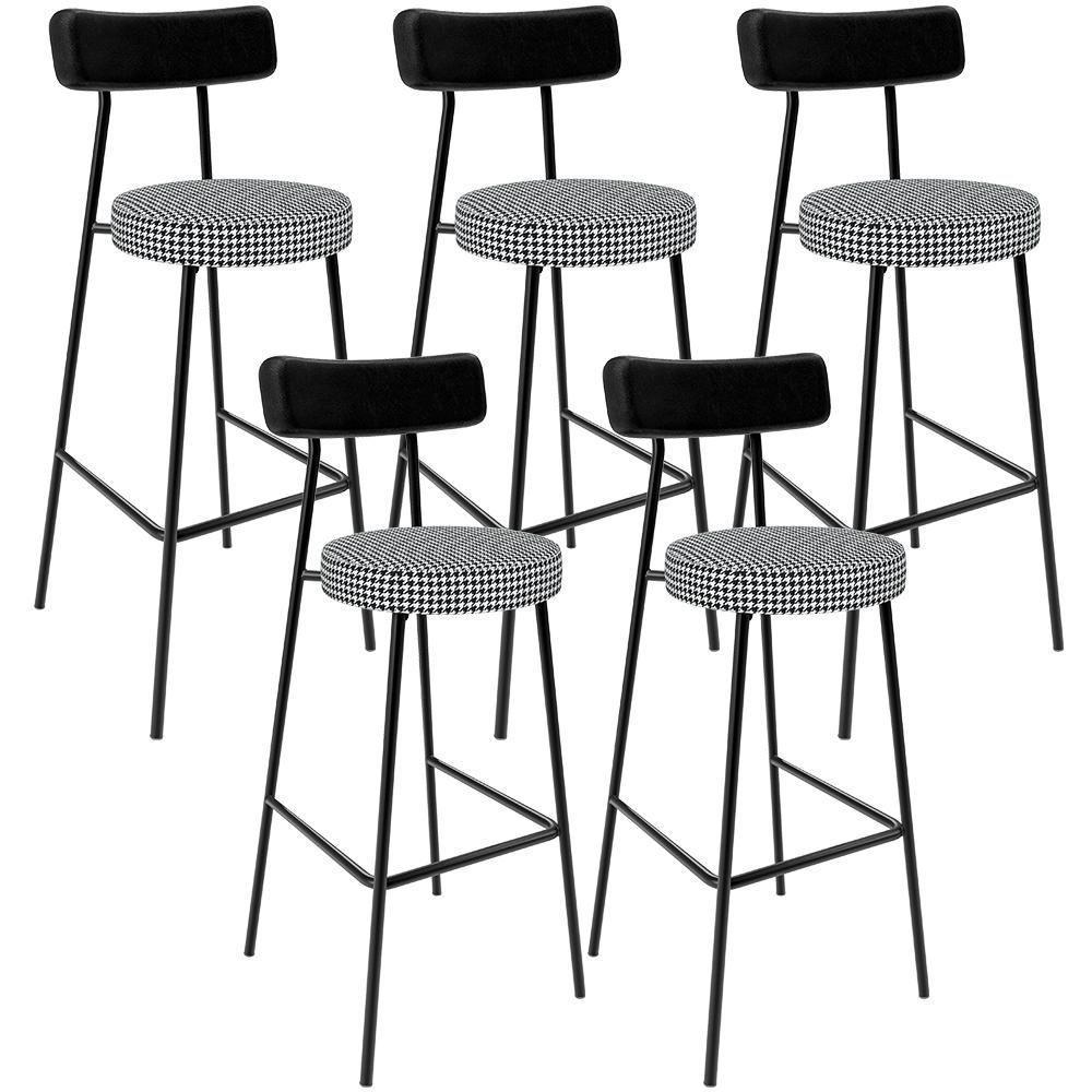 Kit 05 Banquetas Alta Cozinha Sala Jantar Em Aço Milão L02 Couríssimo Preto Pied Poule - Lyam Decor - 1