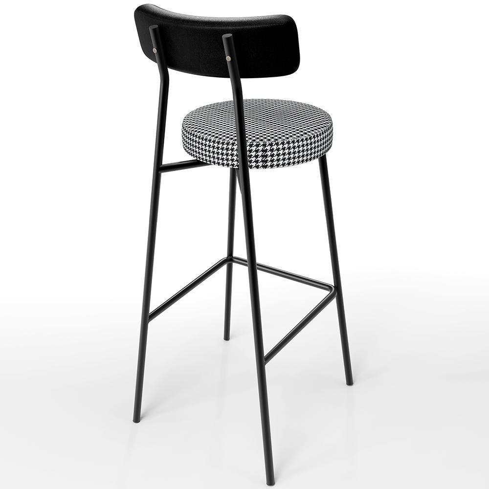 Kit 05 Banquetas Alta Cozinha Sala Jantar Em Aço Milão L02 Couríssimo Preto Pied Poule - Lyam Decor - 4