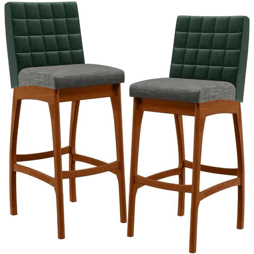 Kit 02 Banquetas Altas B04 Verde Musgo Cinza Escuro - 1