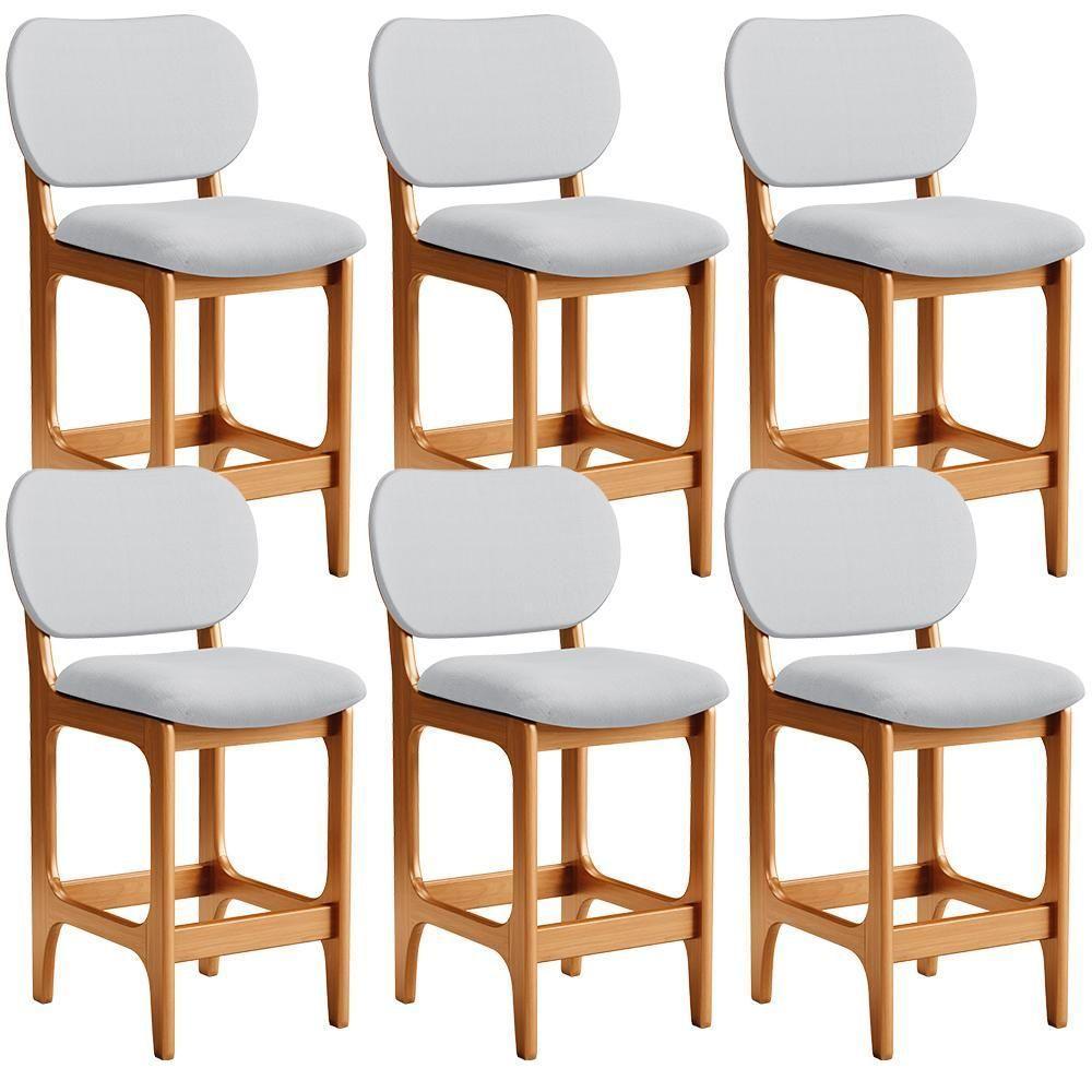 Kit 06 Banquetas Baixa Bar Cozinha E Sala De Jantar Fixa Betta L02 Imbuia Linho Cinza - Lyam Decor - 1