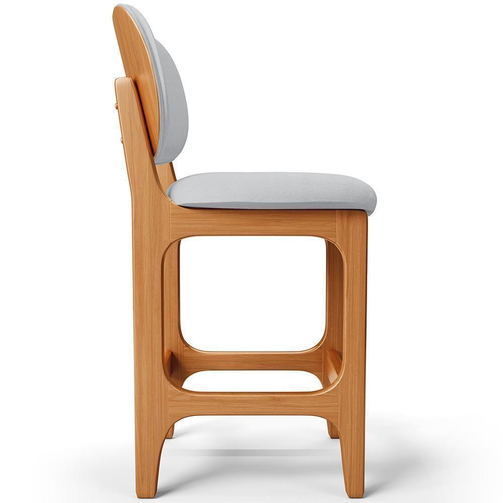 Kit 06 Banquetas Baixa Bar Cozinha E Sala De Jantar Fixa Betta L02 Imbuia Linho Cinza - Lyam Decor - 3