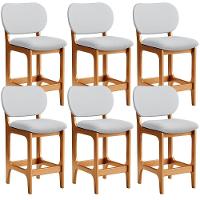 Kit 06 Banquetas Baixa Bar Cozinha E Sala De Jantar Fixa Betta L02 Imbuia Linho Cinza - Lyam Decor - 1